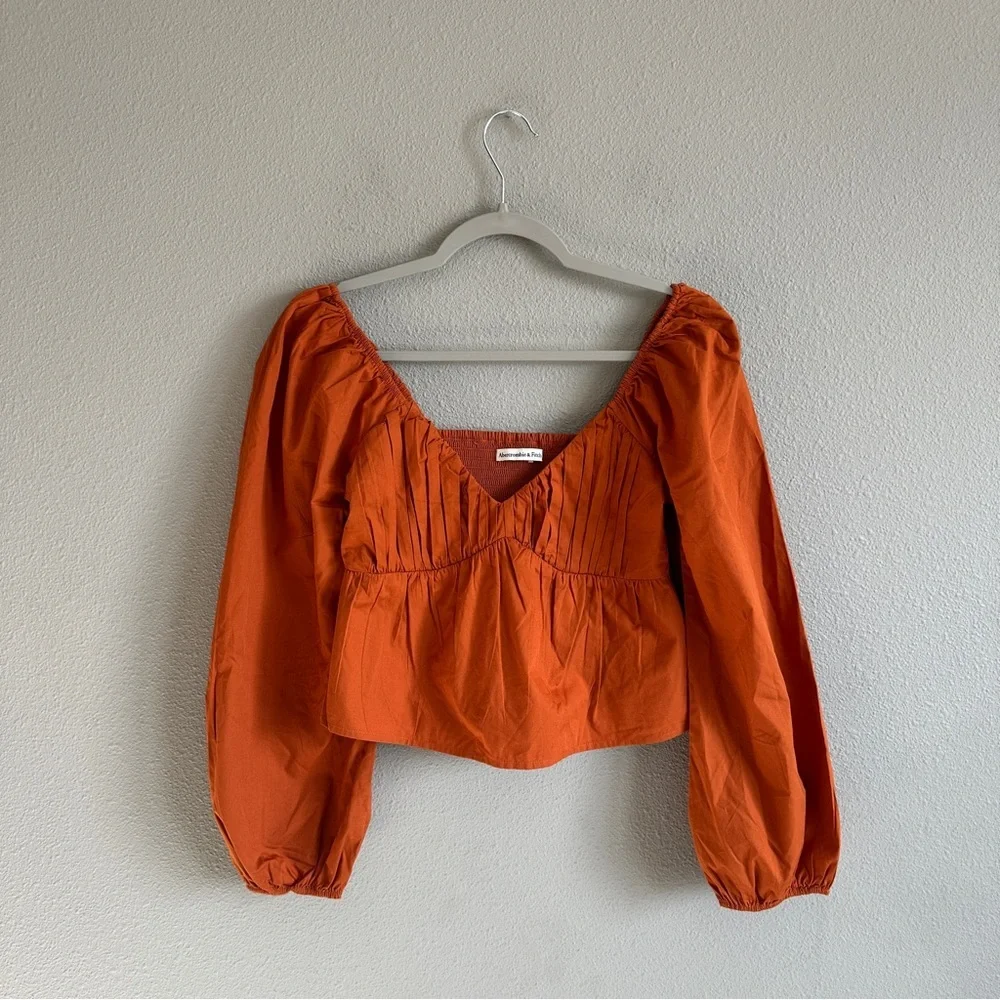 Abercrombie & Fitch Rust Puff Sleeve Crop Blouse Small